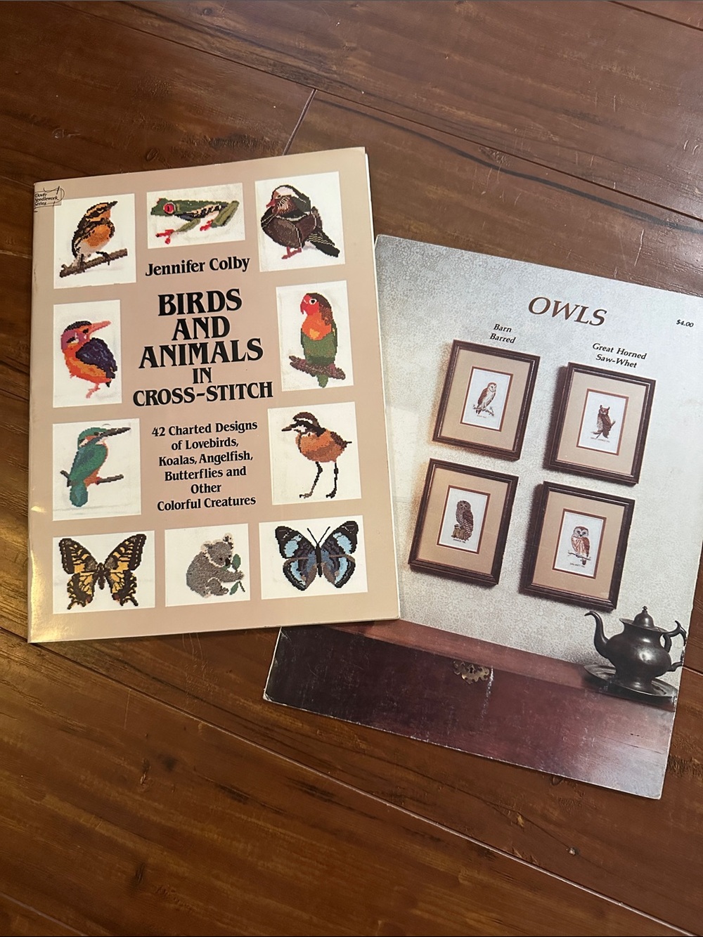 Vintage Cross Stitch Pattern Book & Owl Charts Lot Jennifer Colby Birds Animals